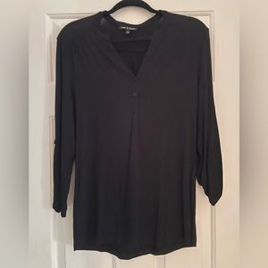 Black tunic length blouse with 3/4 tab sleeves - medium